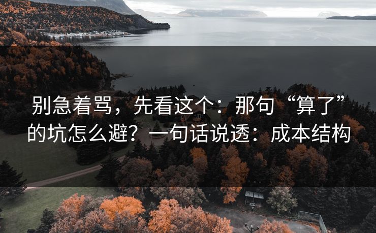别急着骂，先看这个：那句“算了”的坑怎么避？一句话说透：成本结构